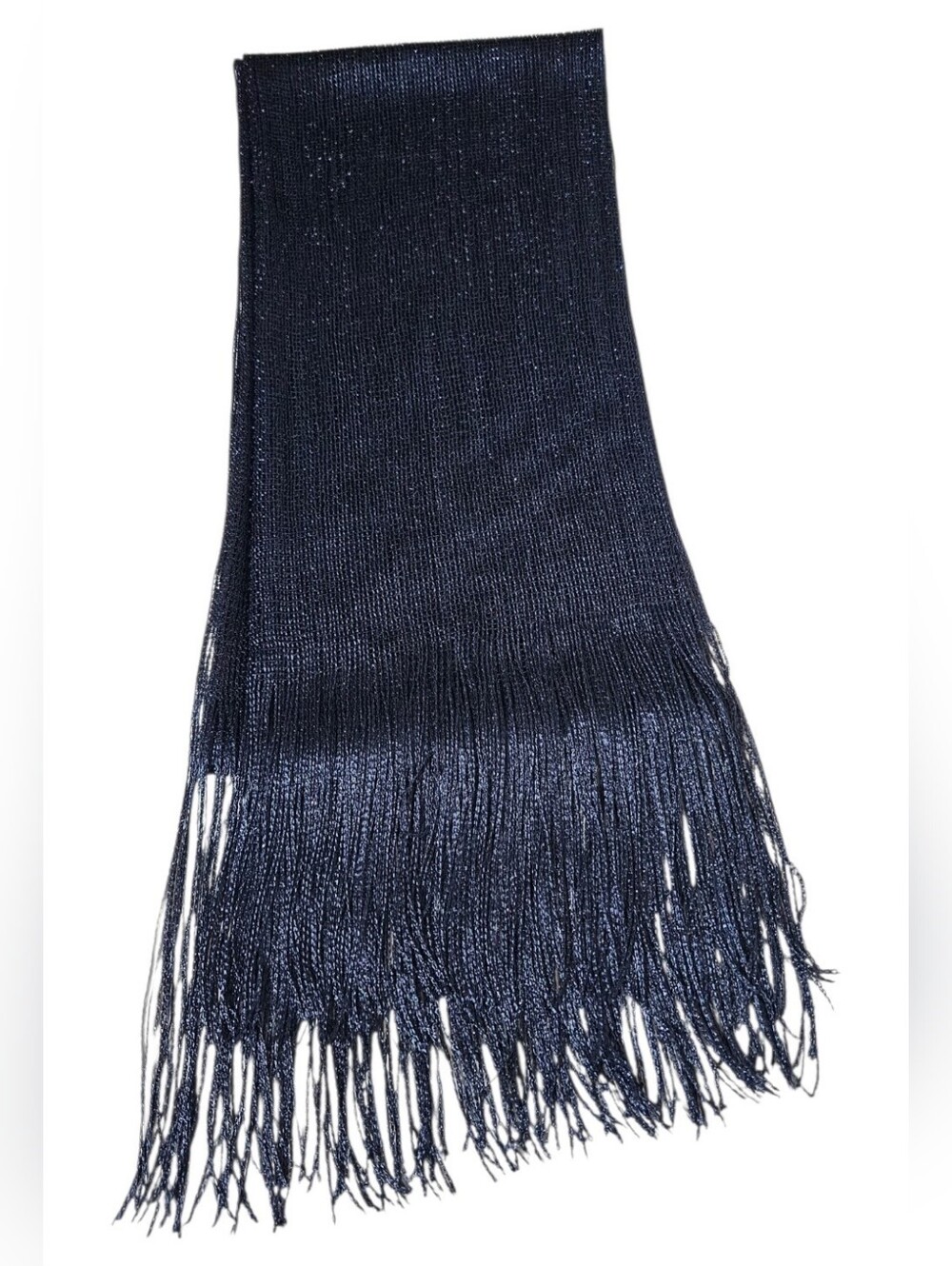 Long Fringe Knit Scarf in Deep Navy